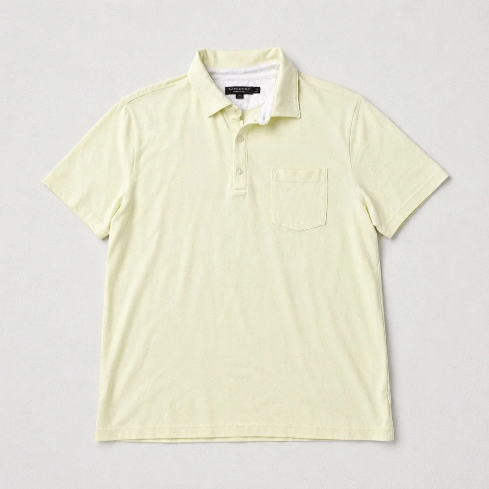 Banana Republic Performance Pique Polo Shirt Mens Large Yellow Pocket Stretch
